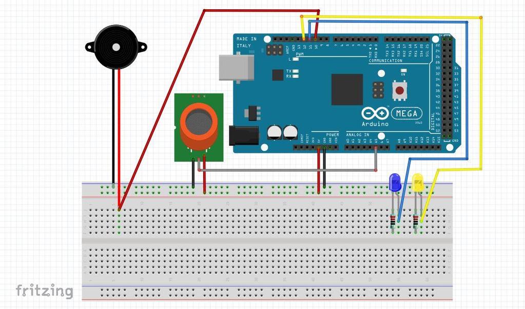 4.2 Arduino Mega 2560 + MQ2 senzor Kao što je prethodno objašnjeno, MQ2 senzor je senzor za detekciju plina u zatvorenim prostorijama pri sobnoj temperaturi.