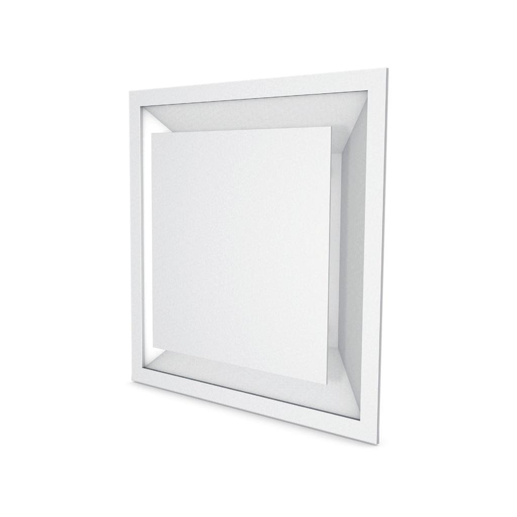 CS00 AIR OULE SYSEMS RESIDENIAL WAY HROW ADJUSABLE SQUARE DIFFUSER WIH ADJUSABLE AIR PAERN Square aluminium ceiling diffuser with way air pattern and adjustable core.