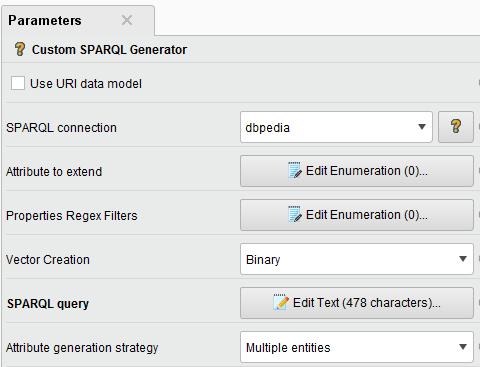 Εικόνα 51: Custom SPARQL Generator (Attribute generator) Απαραίτητη προϋπόθεση για την επιτυχή εκτέλεση του operator είναι η σύνταξη του ερωτήματος με τις ζητούμενες μεταβλητές [εικόνα 52].