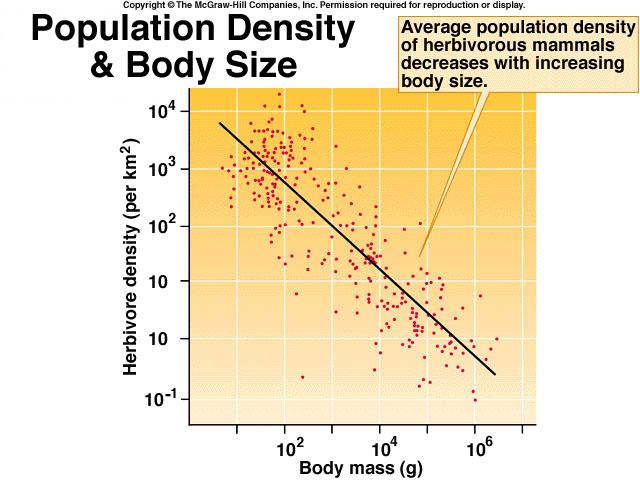 Gustoća populacije u pravilu opada s veličinom životinja Odnos