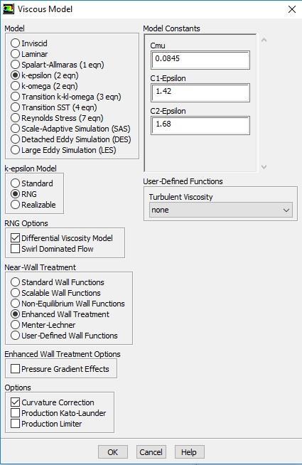 Εικόνα 5.7: Ορισμός ροϊκού μοντέλου k - ε RNG (για χαμηλά Re) Αντίστοιχα για τα άλλα τρία ροϊκά μοντέλα κάναμε τις ανάλογες επιλογές. 5.8 ΚΑΘΟΡΙΣΜΟΣ ΙΔΙΟΤΗΤΩΝ ΡΕΥΣΤΟΥ ΚΑΙ ΑΓΩΓΟΥ Στο σημείο αυτό θα καθορίσουμε τις ιδιότητες του ρευστού μας, δηλαδή του αίματος θεωρώντας το ασυμπίεστο και Νευτώνειο ρευστό.