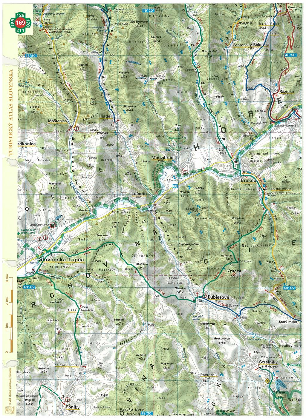 Príloha 1 Umiestnenie papierenského stroja - Ľubietová - prehľadná situácia umiestnenia navrhovanej činnos (podklad "Turiscký atlas Slovenska",