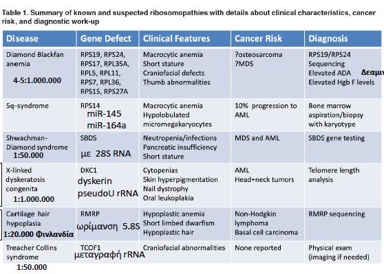 Ριβοσωμοπάθειες (Ribosomopathies) Γενετικές διαταραχές κατα τις