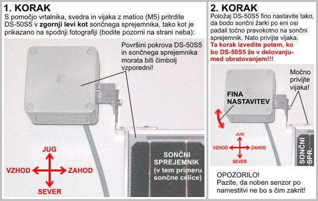 Slika 7: Pritrditev FUSIONSEEKER-ja DS-50S5 na sončni sprejemnik (severna polobla) b) Če pa imate sončni sprejemnik nameščen nekje na južni polobli zemlje, FUSIONSEEKERja DS-50S5 pritrdite