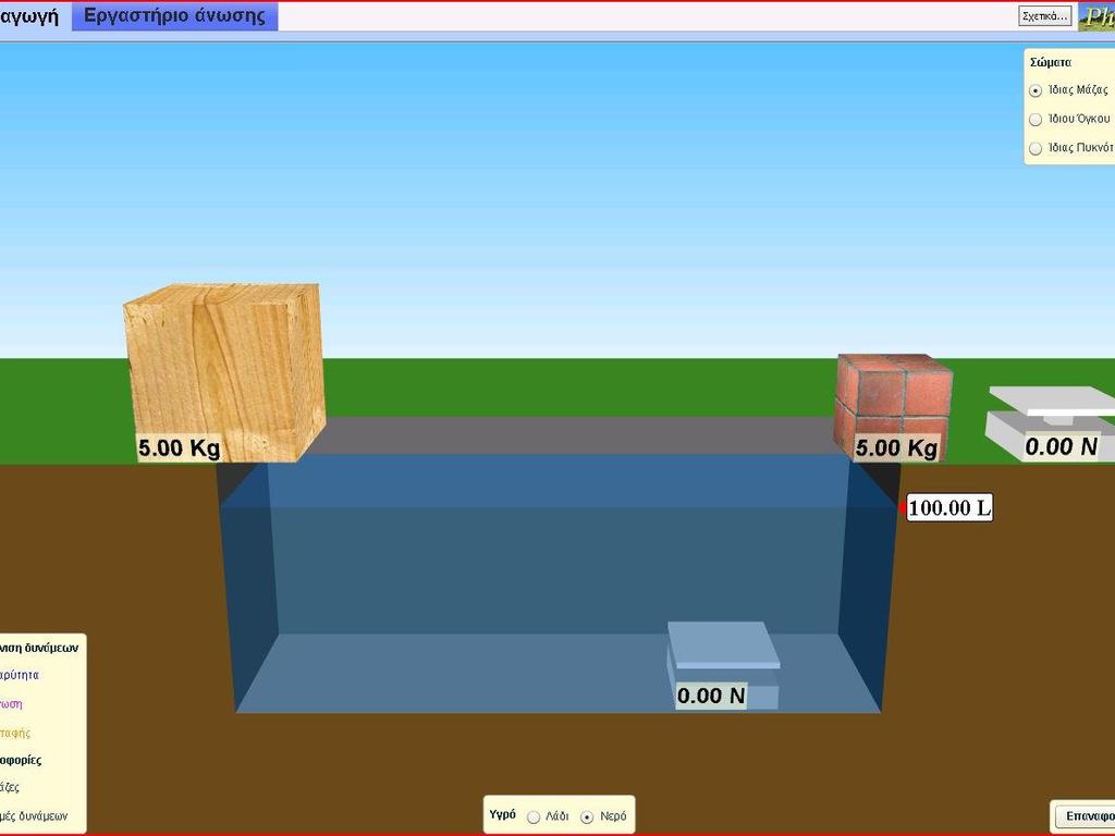 Ερώτημα : Τι επηρεάζει την άνωση ; https://phet.