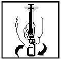 11. So striekačkou stále pripevnenou na adaptér, jemne krúžte injekčnou liekovkou, až kým sa prášok nerozpustí. 12.