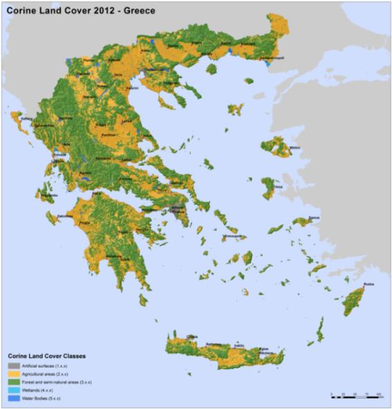 Προϊόντα: Συνεργασίες CORINE Land Cover 2012 - Greece Γεωγραφική Υπηρεσία Στρατού ΥΠΕΝ και Διευθύνσεις