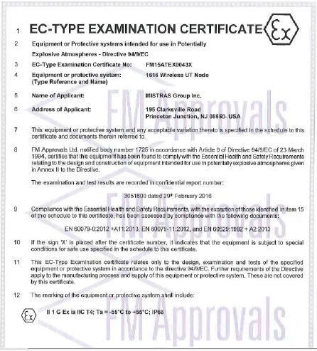 Εικόνα 62 Πιστοποιητικό του Caliperacy (ATEX IS Certificate 1) Τεχνολογικά, το σύστημα Caliperay συνδυάζει κύκλωμα συνεχούς on-line παρακολούθησης με προηγμένο λογισμικό (software), που προσφέρουν