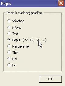 Kapitola 3-Ústredné vykurovanie Obr. 3.2-51 Popis k zvolenej položke Kliknite na tlačítko OK, opäť kliknite na Reg. Prívod #RP? a v pomocnom dialógovom okne vyberte tentokrát možnosť Nastavenie.