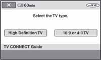 Tijek postupaka Za pomoć pri povezivanju TV prijemnika i kamkordera možete koristiti [TV CONNECT Guide] prikazan na zaslonu. Na TV prijemniku prebacite na kanal priključnice koju koristite.