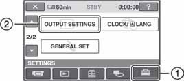 OUTPUT SETTINGS (Opcije za spajanje drugih uređaja) Dodirnite 1 i zatim 2. Ako opcija nije na zaslonu, dodirnite v/v za promjenu stranice. Kako podesiti D (Izbornik HOME) t str.