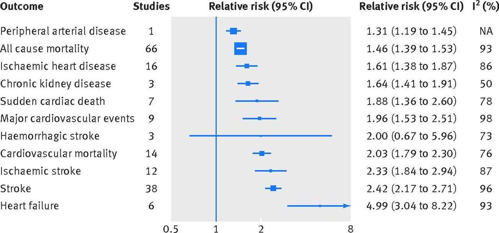 Atrial fibrillation and risks of cardiovascular disease, renal disease, and death: systematic review and meta-analysis Fig 2 Association between atrial fibrillation and all cause mortality and