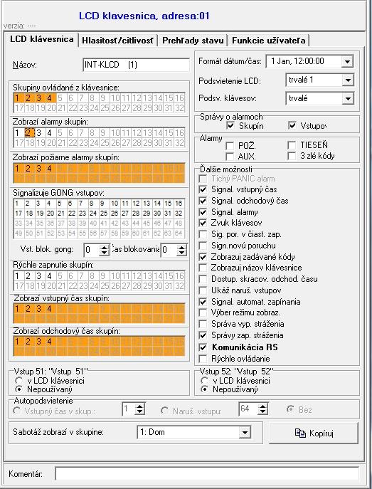 SATEL INTEGRA 73 Obr. 8. Príklad nastavení LCD klávesnice. V hranatých zátvorkách sú uvedené názvy používané v LCD klávesniciach. 8.1.1 Klávesnica Názov individuálny názov klávesnice (do 16 znakov).