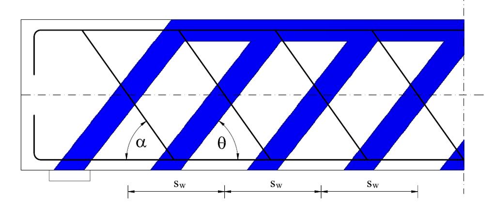 gdje je: -kut nagiba spona u odnosu na uzdužnu os. m -reznost 1 A A m sw fyw,d = sw fyk s računska čvrstoća armature za spone. z = 0.9d = 0.956 = 50.4 cm krak unutarnjih sila.