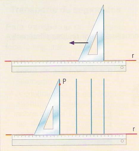 Volva debuxar outra recta r e outro punto P exterior a ela, debuxe agora rectas perpendiculares de xeito que unha delas pase polo punto P.