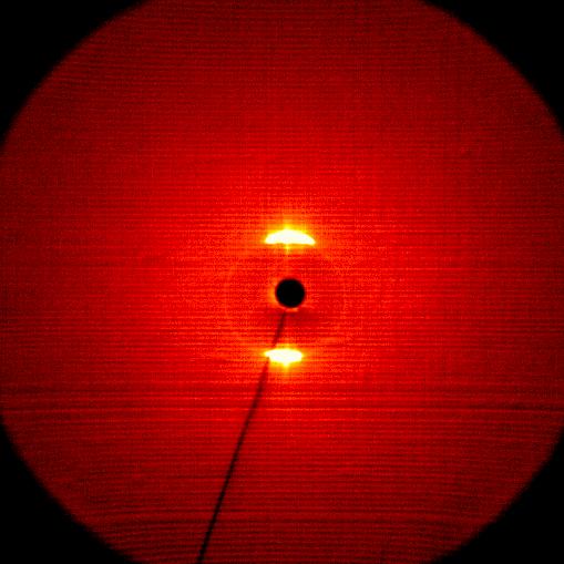 S3 X-ray diffraction pattern of an aligned sample of the SmA phase of compound A1 12 /0 at T = 165 C, (a) wide angle pattern and (b) small angle pattern (c) plot of the