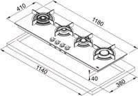 008,00 Διαστάσεις 1180x410 mm Άνοιγμα Πάγκου 1140x380 mm Ντουλάπι 120 Εστίες/Ζώνες 4 Ισχύς (W) Βοηθητική 1000W Hμι-ταχεία