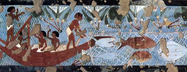 4 ΠΕΠΡΑΓΜΕΝΑ ΙΒ ΔΙΕΘΝΟΥΣ ΚΡΗΤΟΛΟΓΙΚΟΥ ΣΥΝΕΔΡΙΟΥ Εικ. 5. Αλιείς μαζεύουν τα δίχτυα στη λέμβο. Λεπτομέρεια τοιχογραφίας από το θηβαϊκό τάφο του Ιπούη (TT 217). 19η Δυναστεία, περίοδος Ραμσή Β (περ.