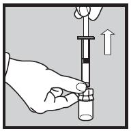 undirbúinn. Ef ávísaður skammtur er 0,5 ml, er hvíti endi stimpilsins dreginn út að 0,6 ml. Hægt er að sjá vökvann í hettuglasinu fara upp í sprautuna.