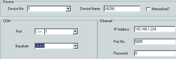 Προσοχή! Για σύνδεση COM / USB μην επιλέξετε Networked. Κατόπιν εισάγετε αριθμό θύρας και ρυθμό δεδομένων (baudrate).
