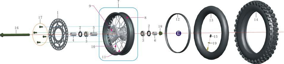 FRONT WHEEL ASSY. 1 03033030303000 disc, brake, rear Φ200 1 2 12160102210000 seal, dust 35*22*6 2 3 12070010019000 front rim bearing 6202 2 4 09010113210000 spacer Φ15.