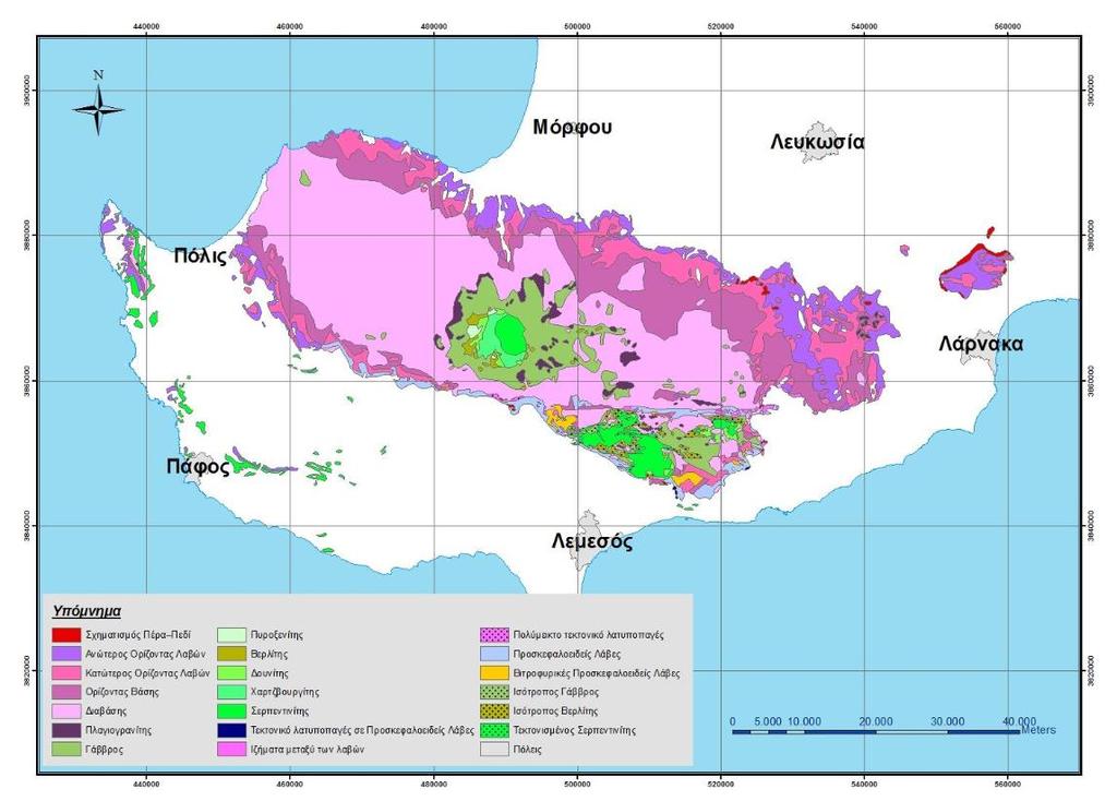 Εικόνα 15. Ζώνη Τροόδους (Τμήμα Γεωλογικής Επισκόπησης Κύπρου). Πάνω από την οφιολιθική ακολουθία τοποθετούνται ιζήματα τα οποία και χρονολογούν την τοποθέτηση της.