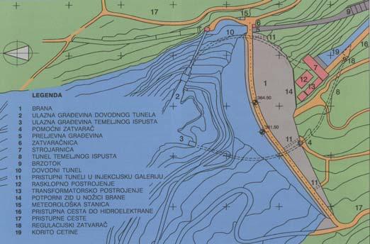 Temeljni ispusti oko/ispod brane-kroz teren: Peruča (na Cetini)