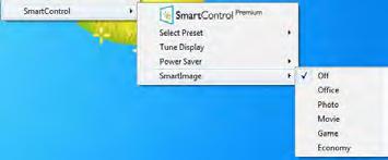 3. Βελτιστοποίηση εικόνας Το Context Menu (Μενού περιεχομένου) έχει τέσσερα στοιχεία: SmartControl Premium - Όταν επιλεγεί εμφανίζεται η επιλογή About (Πληροφορίες) για την οθόνη.