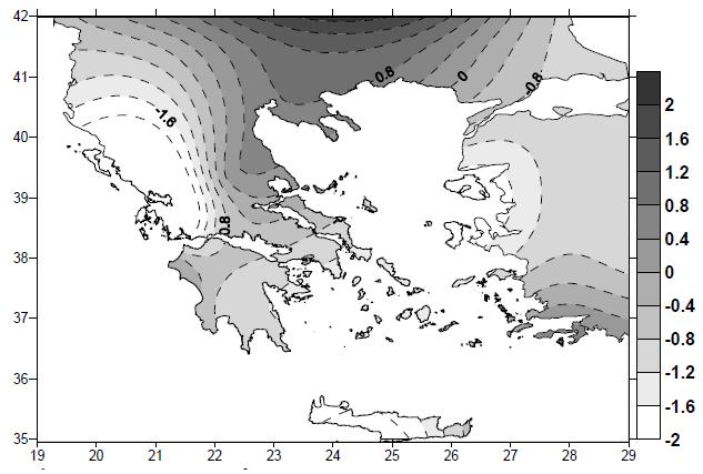 Κατανομή Δείκτη SPI 1989 Διακύμανση δείκτη SPI από -2 έως 0,8