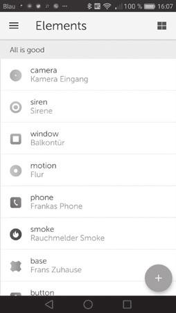 Βήμα 2 5 sec - δευτ. Gigaset elements app starten und auf Elements klicken; hinzufügen + drücken; alle anderen Sensoren auswählen und den Anweisungen folgen.