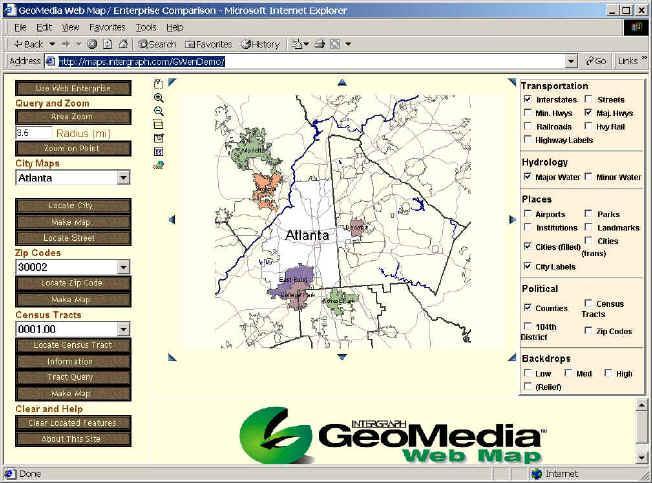 Εικόνα 3.1 Ιστοσελίδα κατασκευασμένη με τα sample data του GeoMedia WebMap Professional 3.2.
