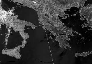 Εικόνα19: Επεξεργασμένη δορυφορική εικόνα MODIS στο ορατό. 24/8/07.0942 UTC Πηγή: www.sat.dundee.ac.