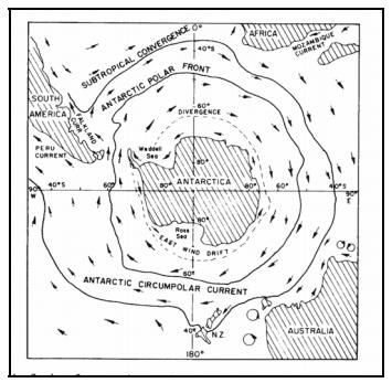 5.2 Νότιος Ωκεανός (Southern Ocean) Ο Νότιος Ωκεανός έχει ως νότιο όριο την Ανταρκτική Ήπειρο, αλλά δεν διαθέτει βόρειο όριο διότι συνδέεται με τους άλλους ωκεανούς.
