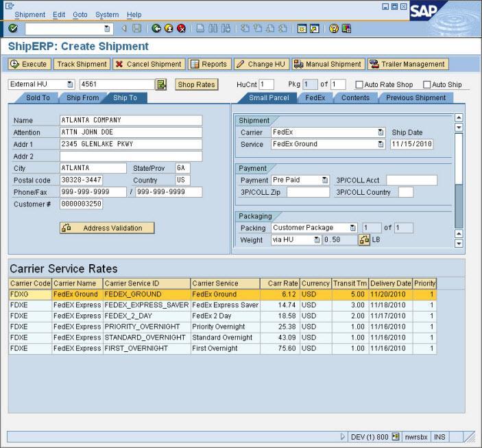 Εικόνα 8: SAP R/3 Διαχείριση αποστολών Χρήση