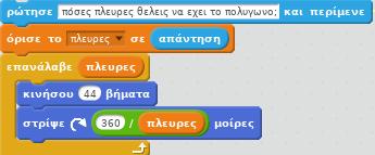 ως αρχική τιμή π.χ. το 6, αν θέλουμε εξάγωνο. Με τις γνωστές εντολές που έχουμε ήδη χρησιμοποιήσει σχεδιάζουμε το πολύγωνο.