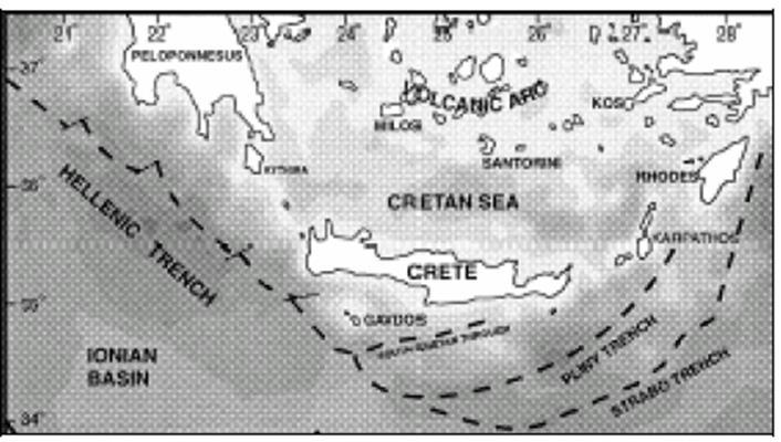 5.3 ΓΕΩΤΕΚΤΟΝΙΚΗ ΘΕΣΗ Η Μήλος βρίσκεται στο κεντρικό τμήμα του επονομαζόμενου ενεργού ηφαιστειακού τόξου του νοτίου Αιγαίου (Εικόνα 5.3.1) και γεωτεκτονικά ανήκει στην κεντρική-δυτική κρυτσαλλική