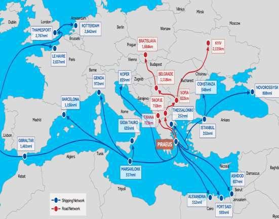 ΛΙΜΑΝΙ ΠΕΙΡΑΙΑ ΚΟΜΒΟΣ ΜΕΤΑΦΟΡΩΝ Το λιμάνι του Πειραιά διαθέτει μοναδικά πλεονεκτήματα, λόγω της στρατηγικής του θέσης και των υποδομών του Κατέχει κομβική γεωγραφική θέση ως το μόνο