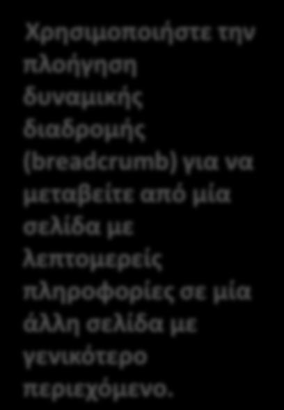 Χρθςιμοποιιςτε τθν πλοιγθςθ δυναμικισ διαδρομισ (breadcrumb) για να μεταβείτε από