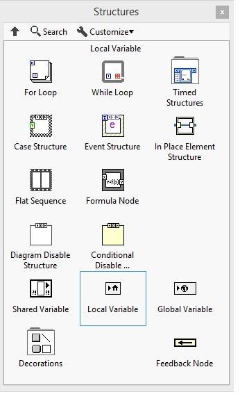 Εικόνα 1.25 Τοπική μεταβλητή (Local Variable) 1.6 Δομές του LabVIEW Οι δομές (structures) χρησιμοποιούνται για την εκτέλεση ροής σε ένα VI.