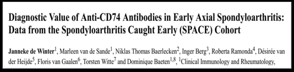 Caught Early (SPACE) cohort anti-cd74 IgG παρουσία 79.7% AS ασθ vs. 43.9% υγειών (p<0.