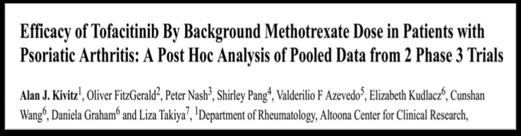 Tofa & MTX post hoc ανάλυση από 2 Phase 3, randomized, double-blind, placebo controlled studies OPAL Broaden [12 months] OPAL Beyond [6 months, IR to 1 TNFi] 556 ασθ Στον 3o μηνα => tofacitinib 5 και