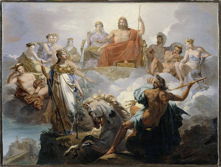 ΠΟΕΙΔΩΝΑ Μια διαβόητη ιστορία του Ποσειδώνα αφορά τον ανταγωνισμό ανάμεσα σε αυτόν και τη θεά του πολέμου, την Αθηνά, για την πόλη της Αθήνας.