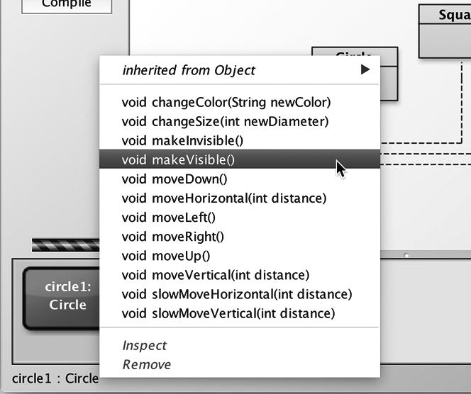 Συνήθως, όταν καλούμε μια μέθοδο, τα αντικείμενα αντιδρούν με μια ενέργεια. Πατήστε με το δεξιό πλήκτρο του ποντικιού σε έναν από τους κύκλους-αντικείμενα (όχι στην κλάση!