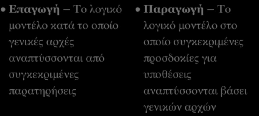 παρατηρήσεις Παραγωγή Το λογικό μοντέλο στο οποίο