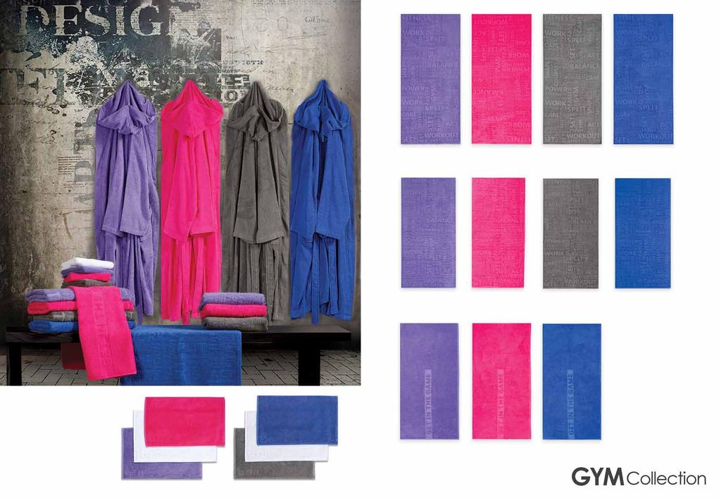 Μπουρνούζι Purple Fuchsia Grey Blue μονόχρωμο, με κουκούλα από100% βαμβάκι, 250gr/m 2 Μ/L 45,00 Πετσέτες μονόχρωμες, από 100% βαμβάκι, 450 gsm Σώματος 70x150 17,00 Purple, M Fuchsia, M Grey, L Blue,