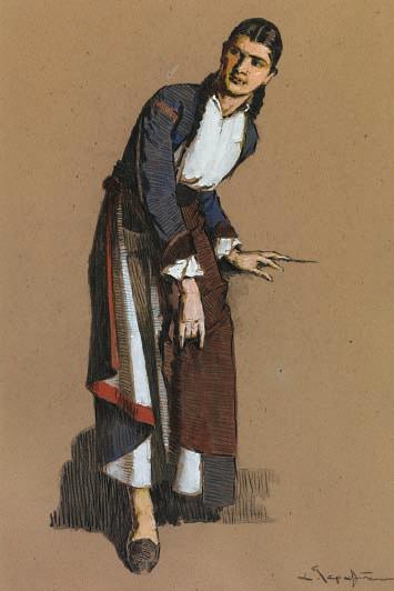 43 Απόστολος Γεραλής (1886-1983) Γυναίκα με λαϊκή φορεσιά υπογεγραμμένο κάτω αριστερά: Α.