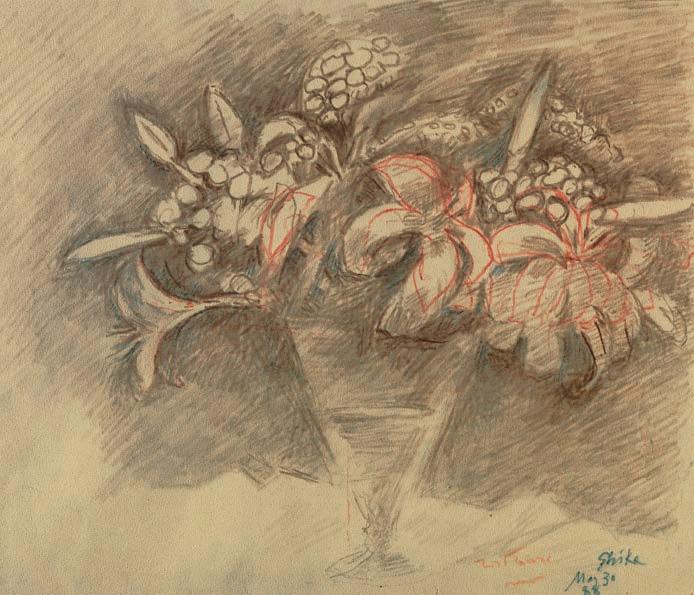 56 Νίκος Χατζηκυριάκος Γκίκας (1906-1994) Βάζο με λουλούδια αφιέρωση, υπογραφή και χρονολογία