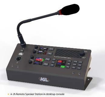 034,00 ASL FL1230 RS ASL FL830 RS ASL FL430 RS Σταθμός Ομιλητής, 12 full duplex κανάλια ενδοεπικοινωνίας, 6 πολλαπλών λειτουργιών κανάλια, 1 PGM κανάλι ήχου, 7 οθόνες υψηλής ευκρίνειας, υποδοχή