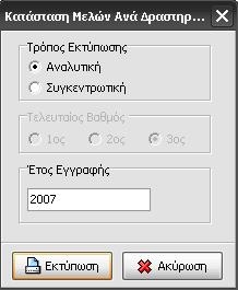 19.12 Κατάσταση Μελών Ανά Δραστηριότητα Με την Κατάσταση Μελών Ανά Δραστηριότητα έχετε την δυνατότητα να εκτυπώσετε Αναλυτική ή Συγκεντρωτική κατάσταση των Μελών με βάση την