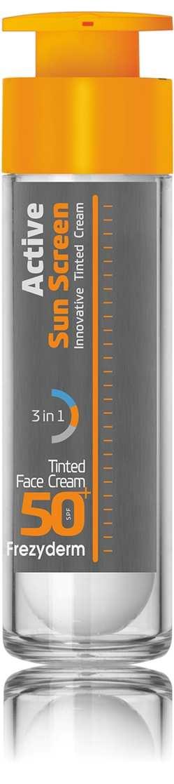 TINTED FACE CREAM SPF 50 + 50+ Ενεργή έγχρωµη αντηλιακή κρέµα µε ελαφριά κάλυψη. Προσφέρει χρωµατική οµοιογένεια.